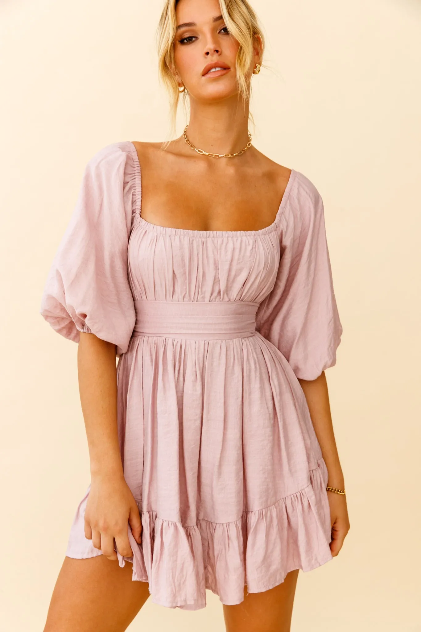 Abby Off-Shoulder Tie-Up Back Dress Blush