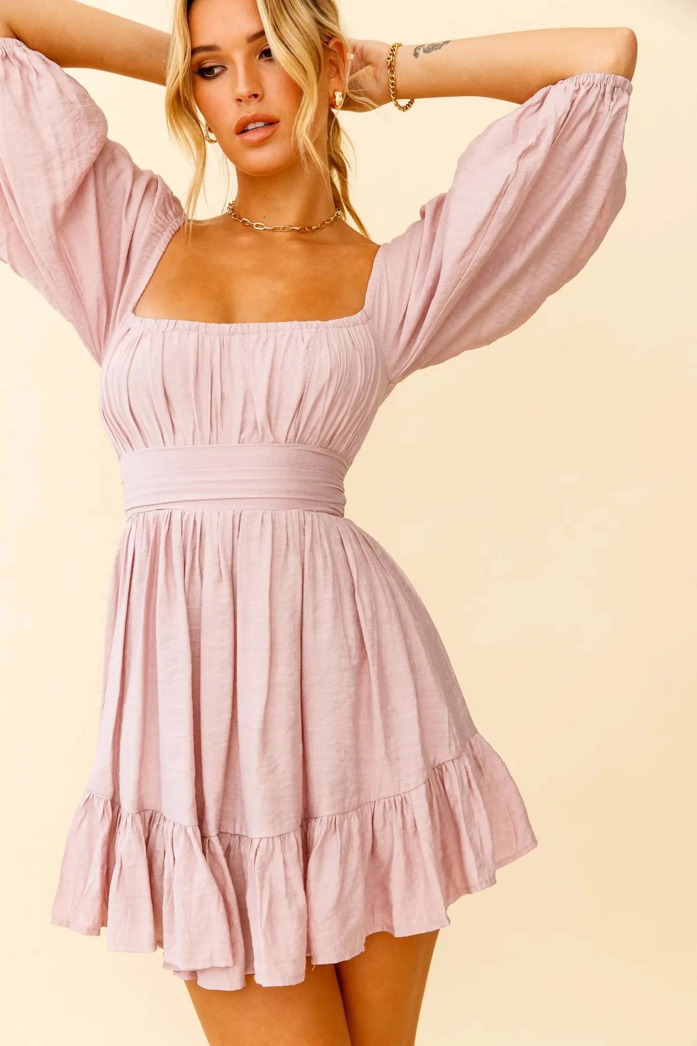 Abby Off-Shoulder Tie-Up Back Dress Blush