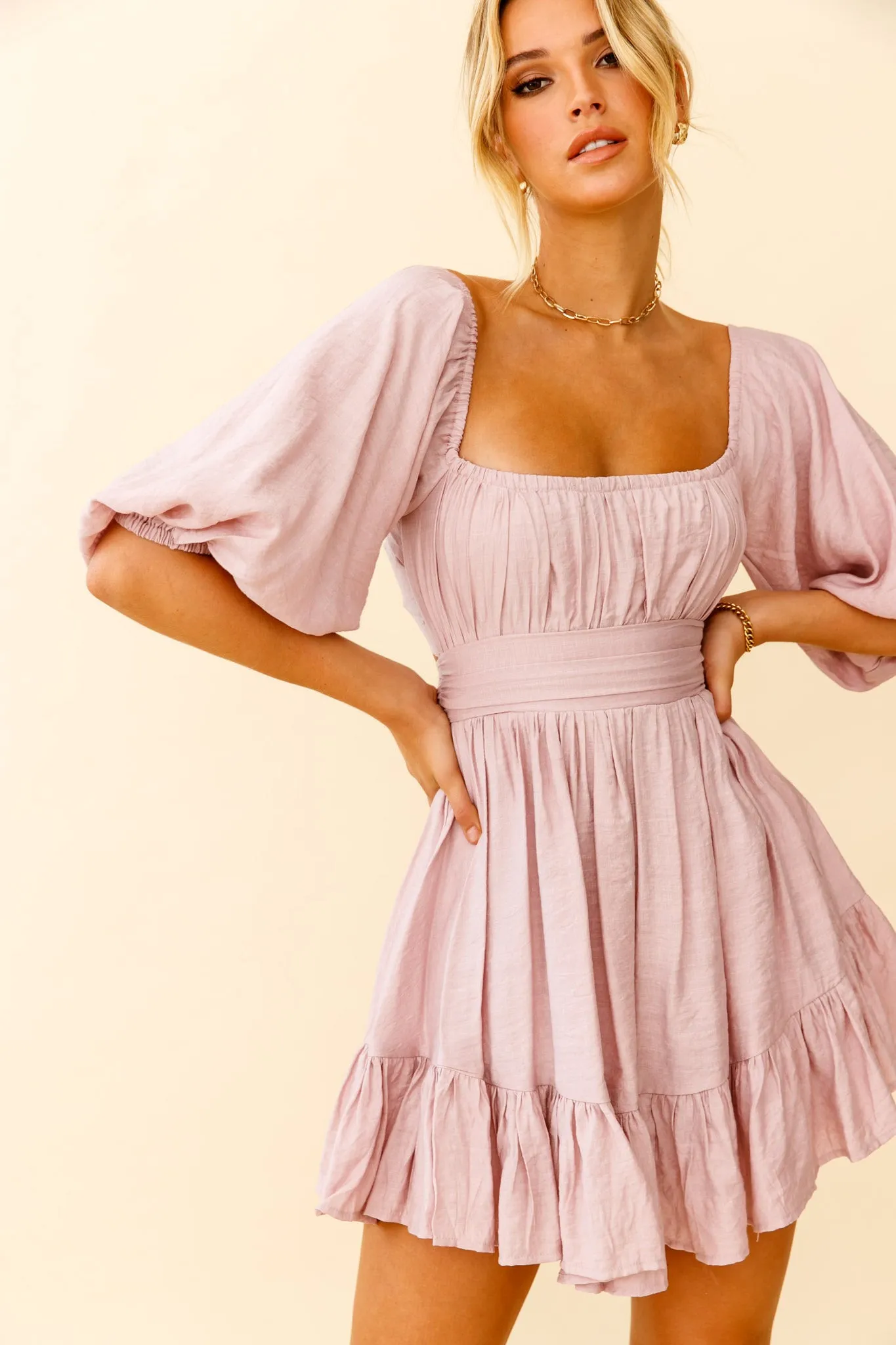 Abby Off-Shoulder Tie-Up Back Dress Blush