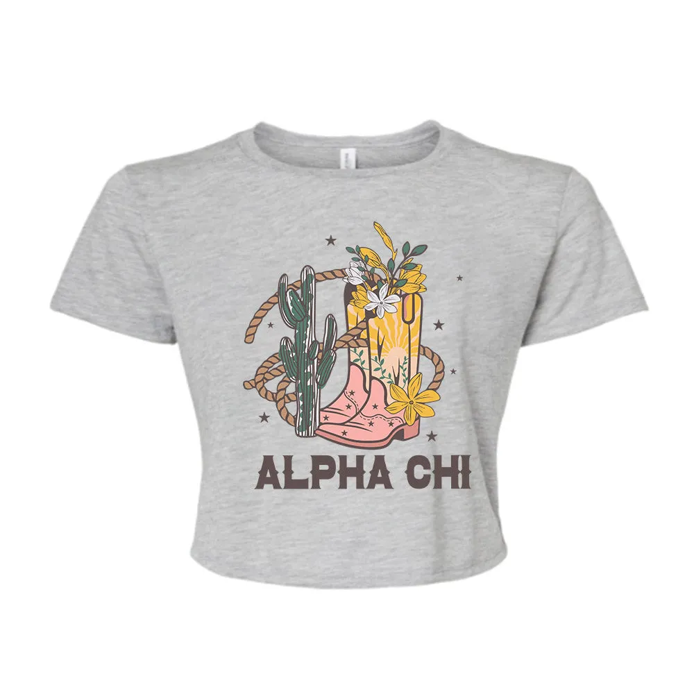 Alpha Chi Omega Howdy Cowgirl Women's Flowy Crop Tee