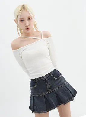 Asymmetrical Neck Off Shoulder Crop Tee IN327