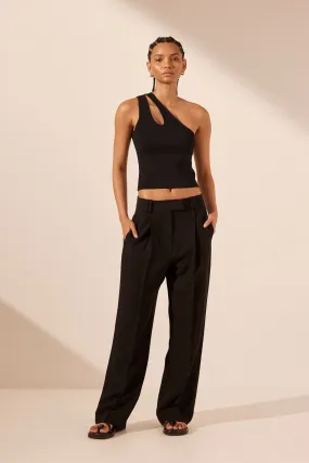 BASIC ONE SHOULDER OPEN BACK TOP - BLACK