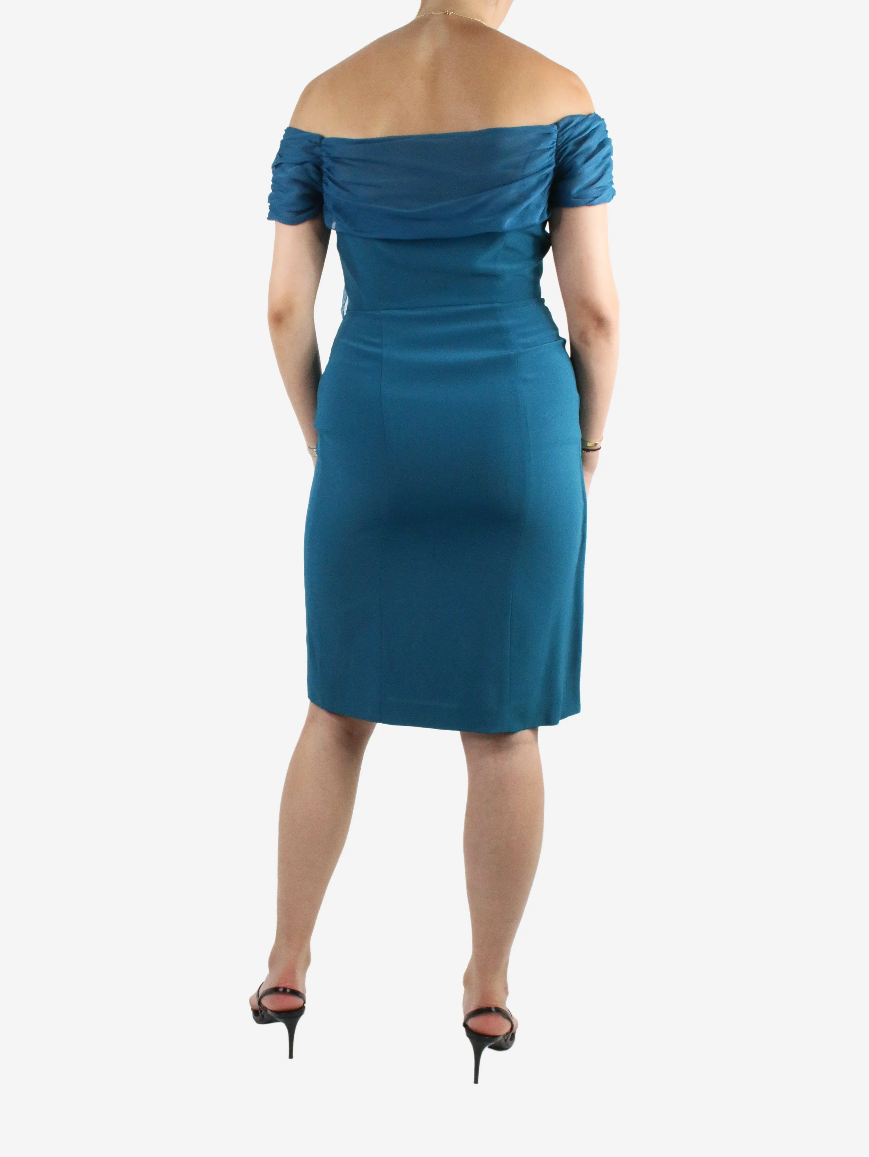 Blue off-the-shoulder midi dress - size UK 10