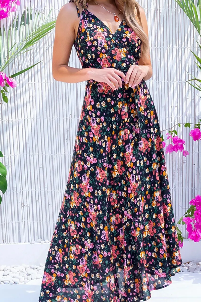 Casual Print Patchwork Spaghetti Strap Waist Skirt Dresses