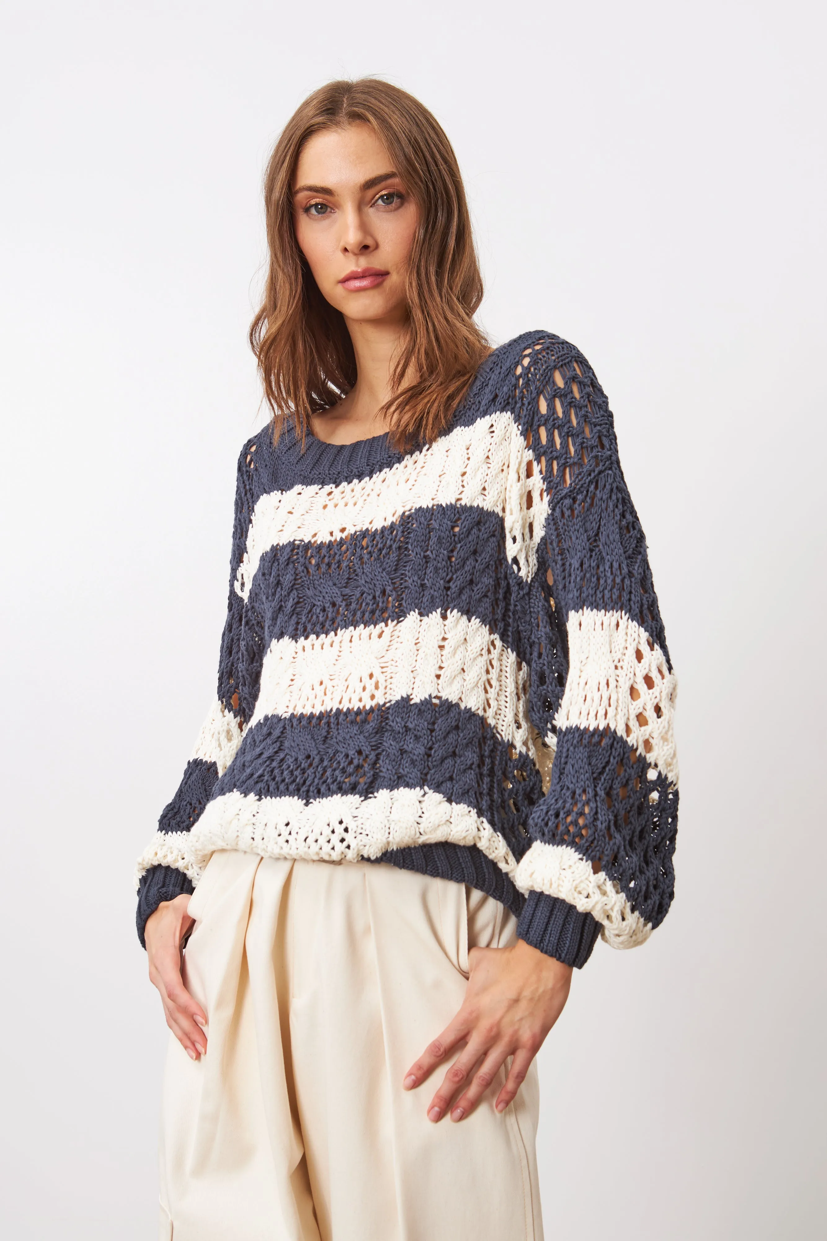 CECILE OPEN NECK SWEATER (MONACO STRIPE) - LINE