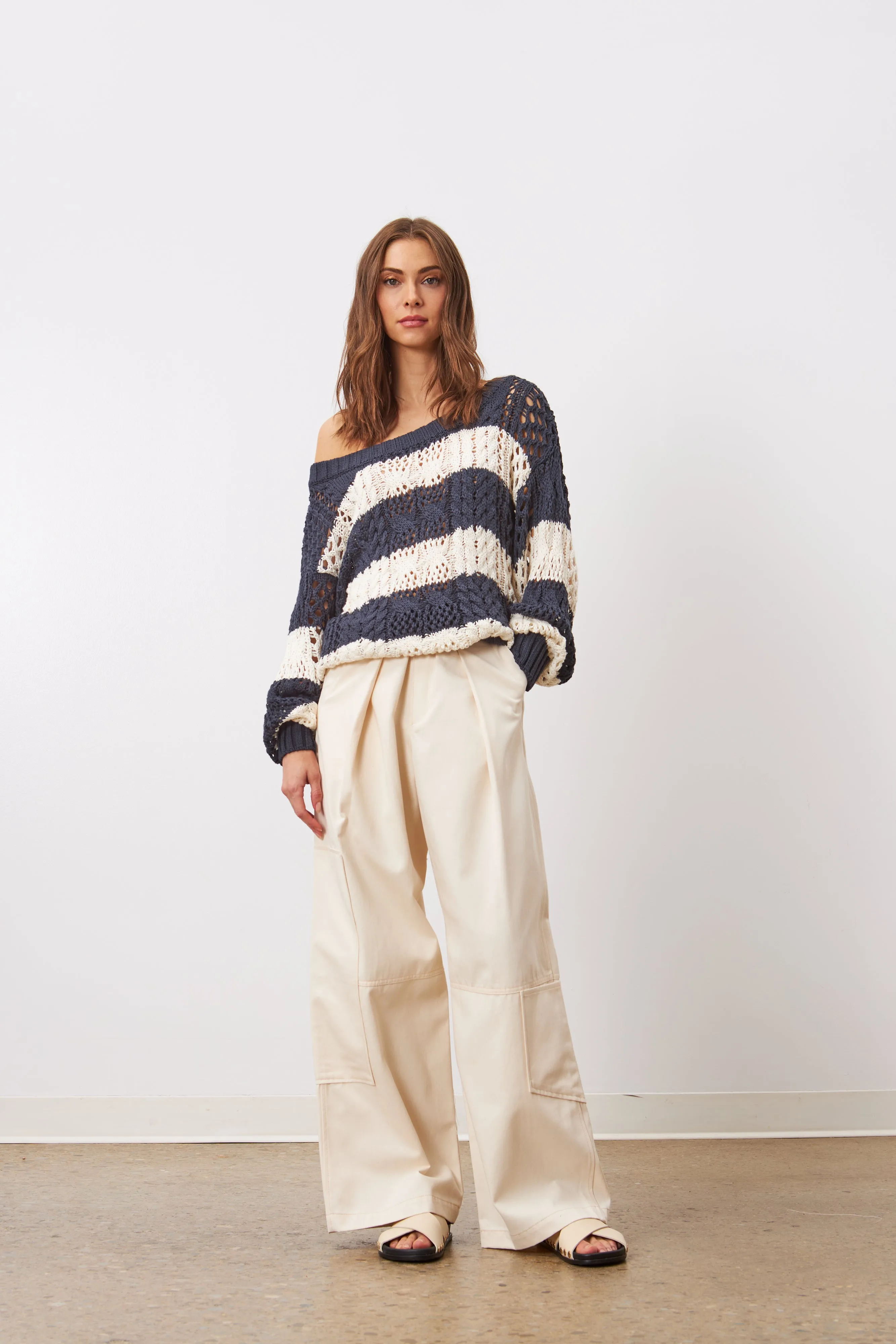 CECILE OPEN NECK SWEATER (MONACO STRIPE) - LINE