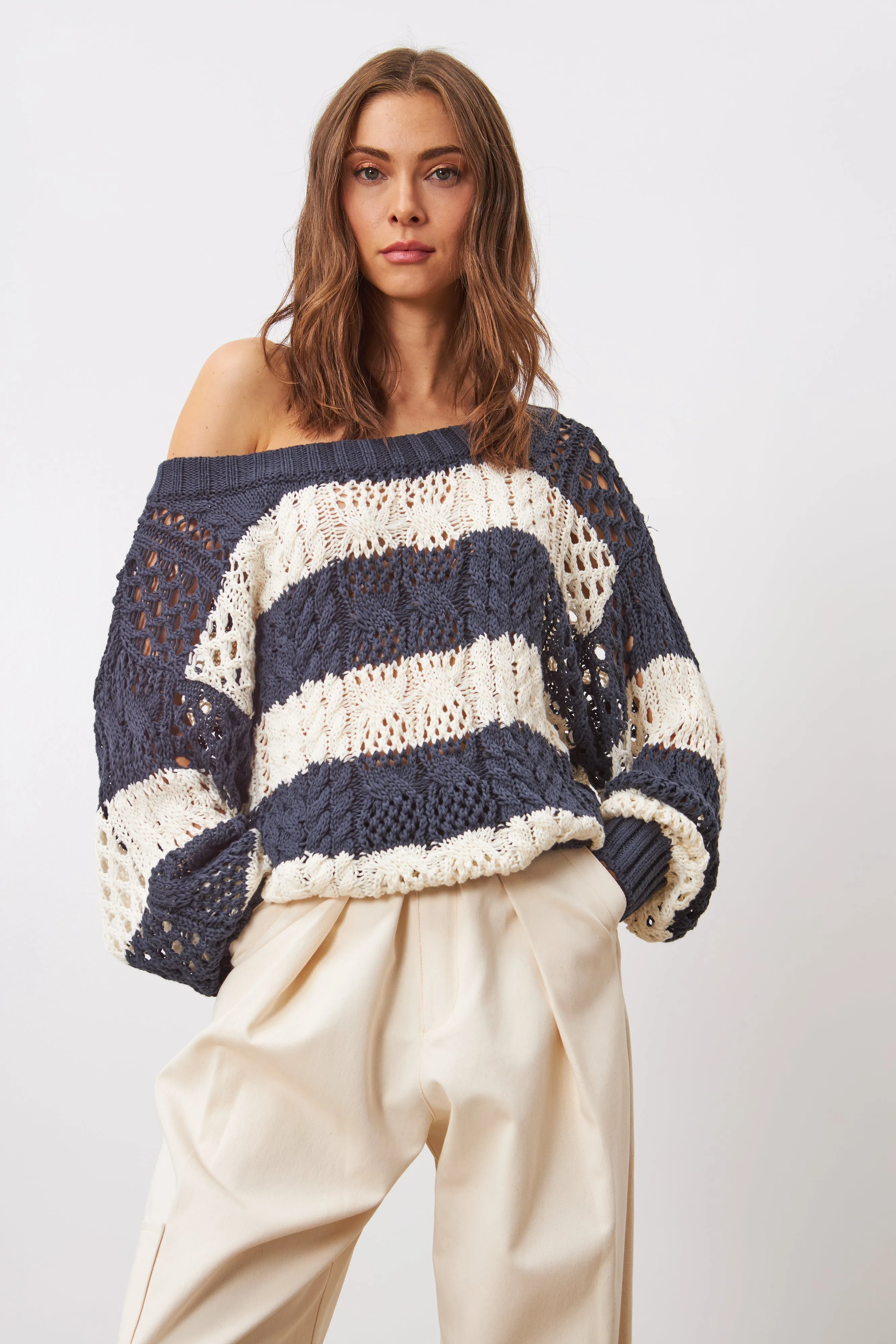 CECILE OPEN NECK SWEATER (MONACO STRIPE) - LINE