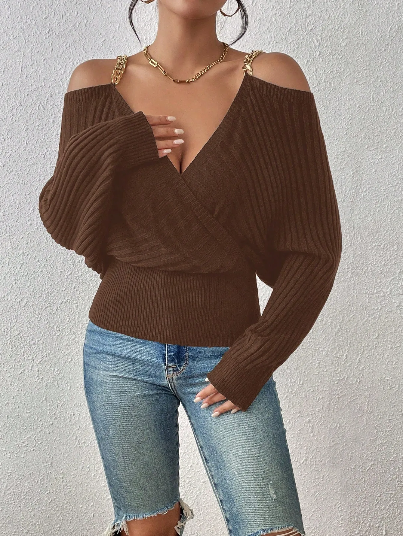 Chain Detail Off the Shoulder Sweater