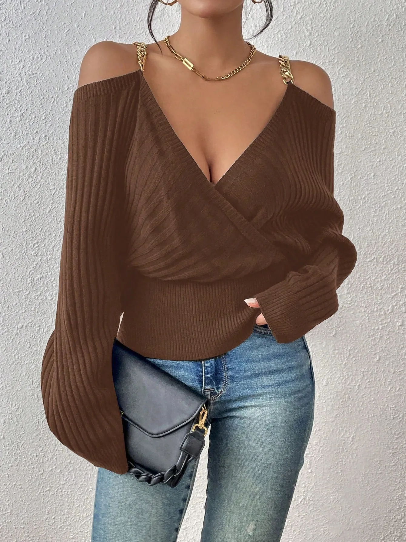 Chain Detail Off the Shoulder Sweater