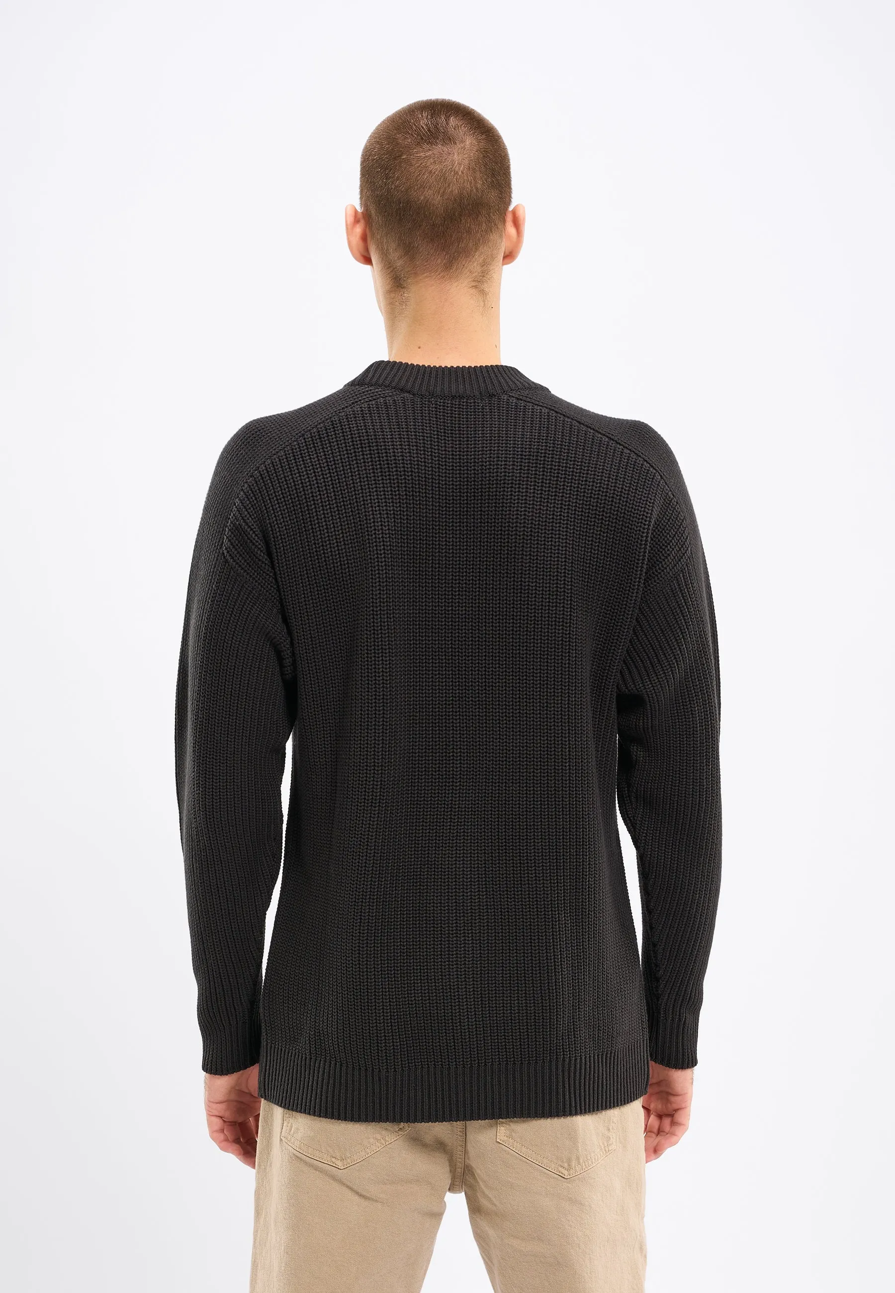 Classic rib structure mock neck with fake pocket knit - Black Jet