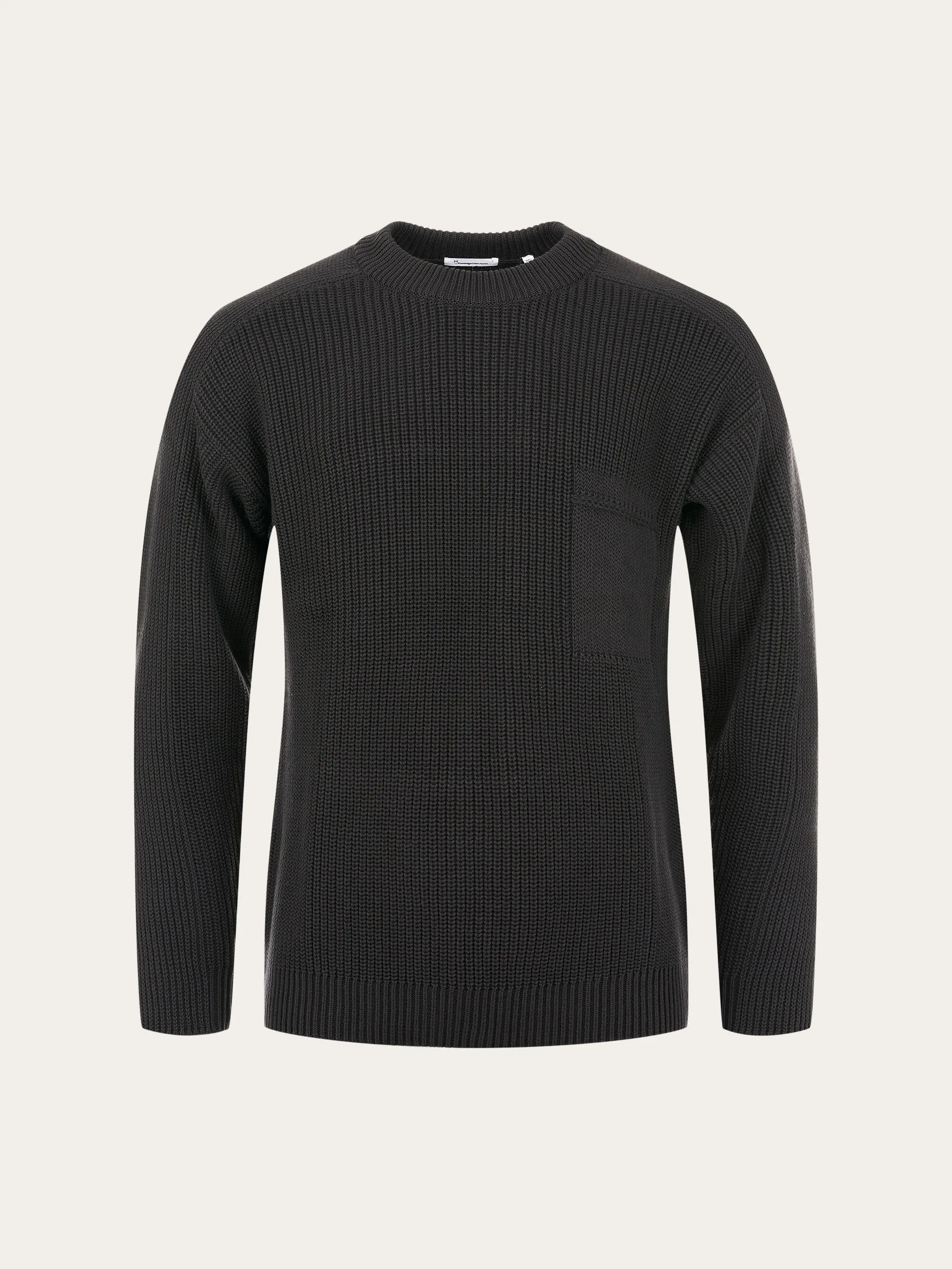 Classic rib structure mock neck with fake pocket knit - Black Jet