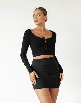 Corina Long Sleeve Top (Black)