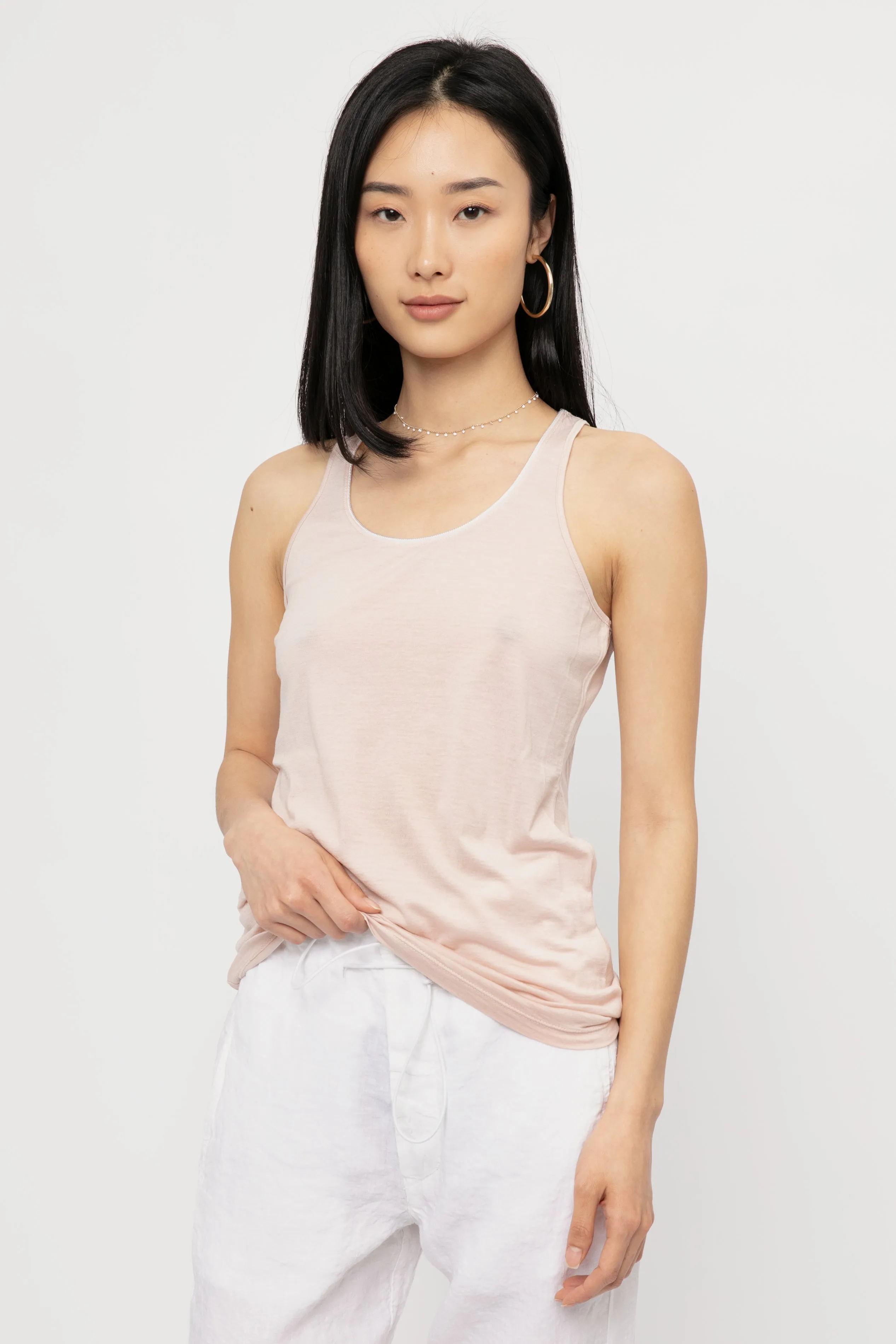 Cotton Silk Tank Top in Rose