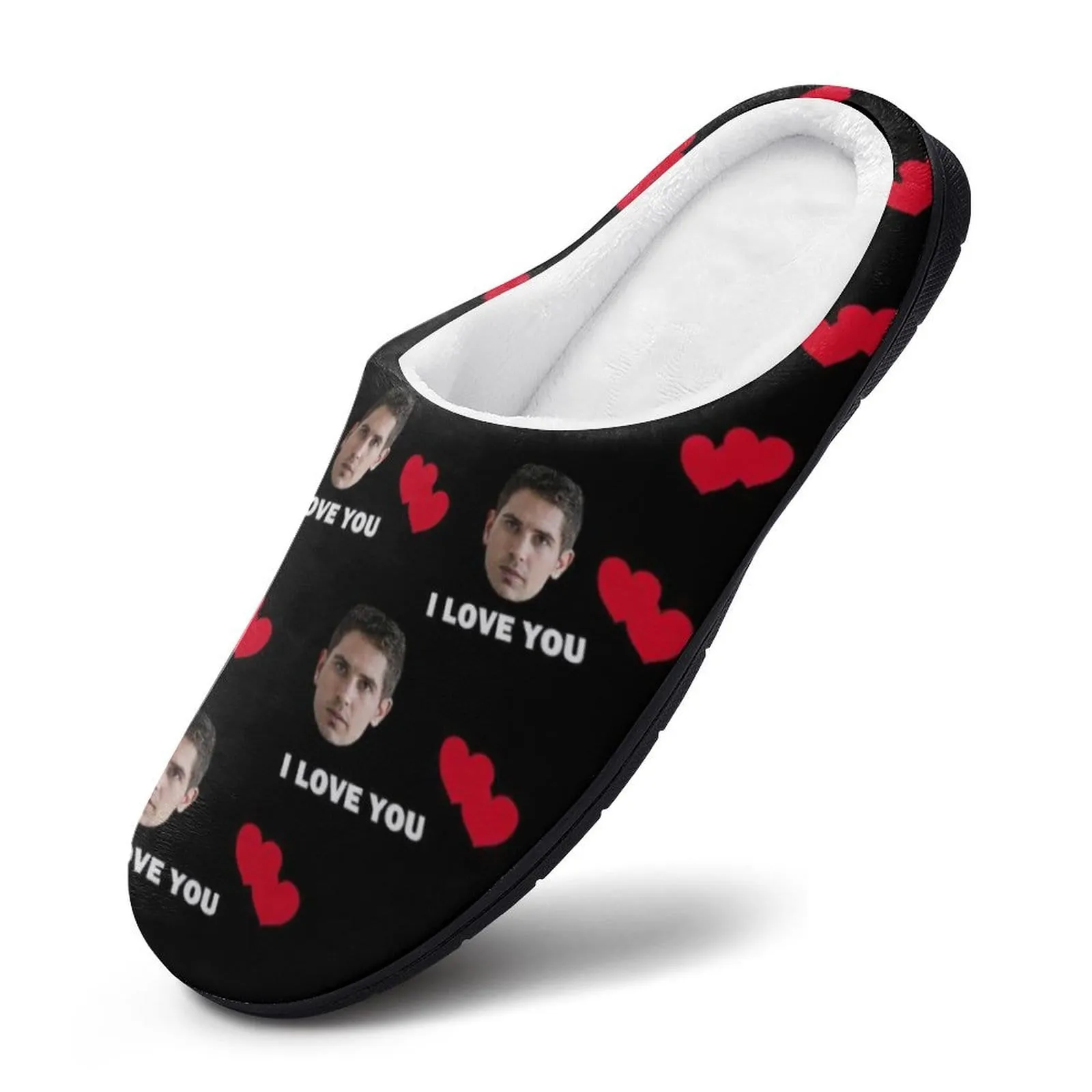 Custom Face Love Heart All Over Print Cotton Slippers For Men Women