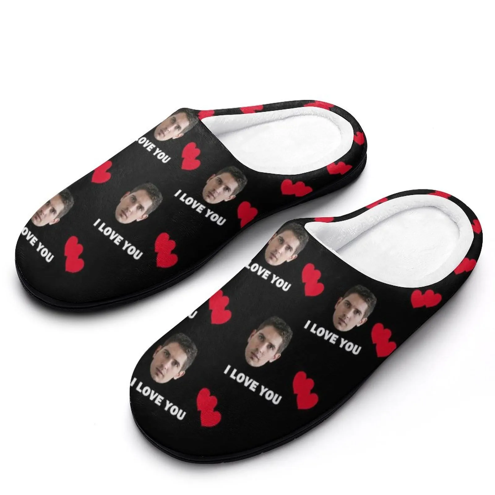 Custom Face Love Heart All Over Print Cotton Slippers For Men Women