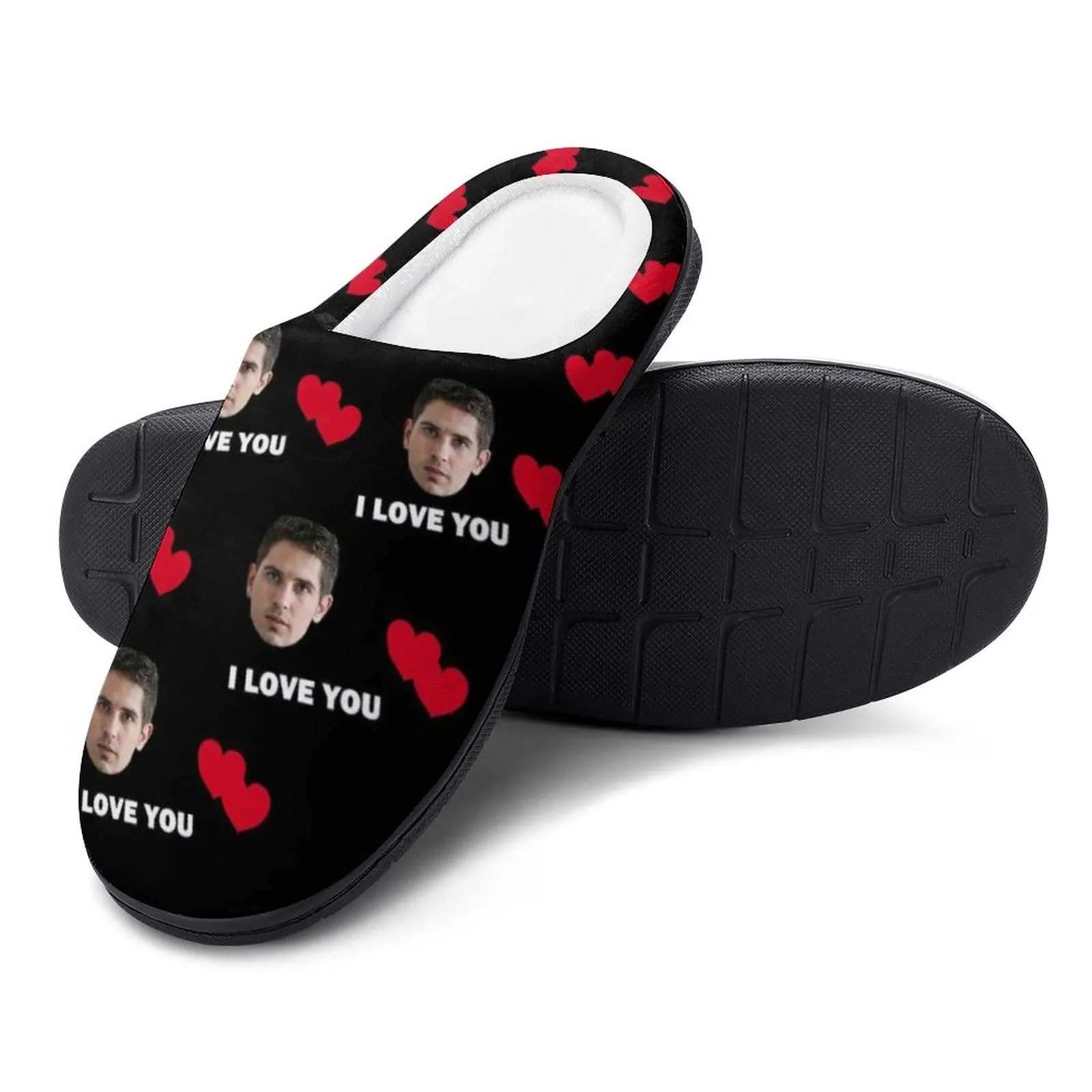 Custom Face Love Heart All Over Print Cotton Slippers For Men Women