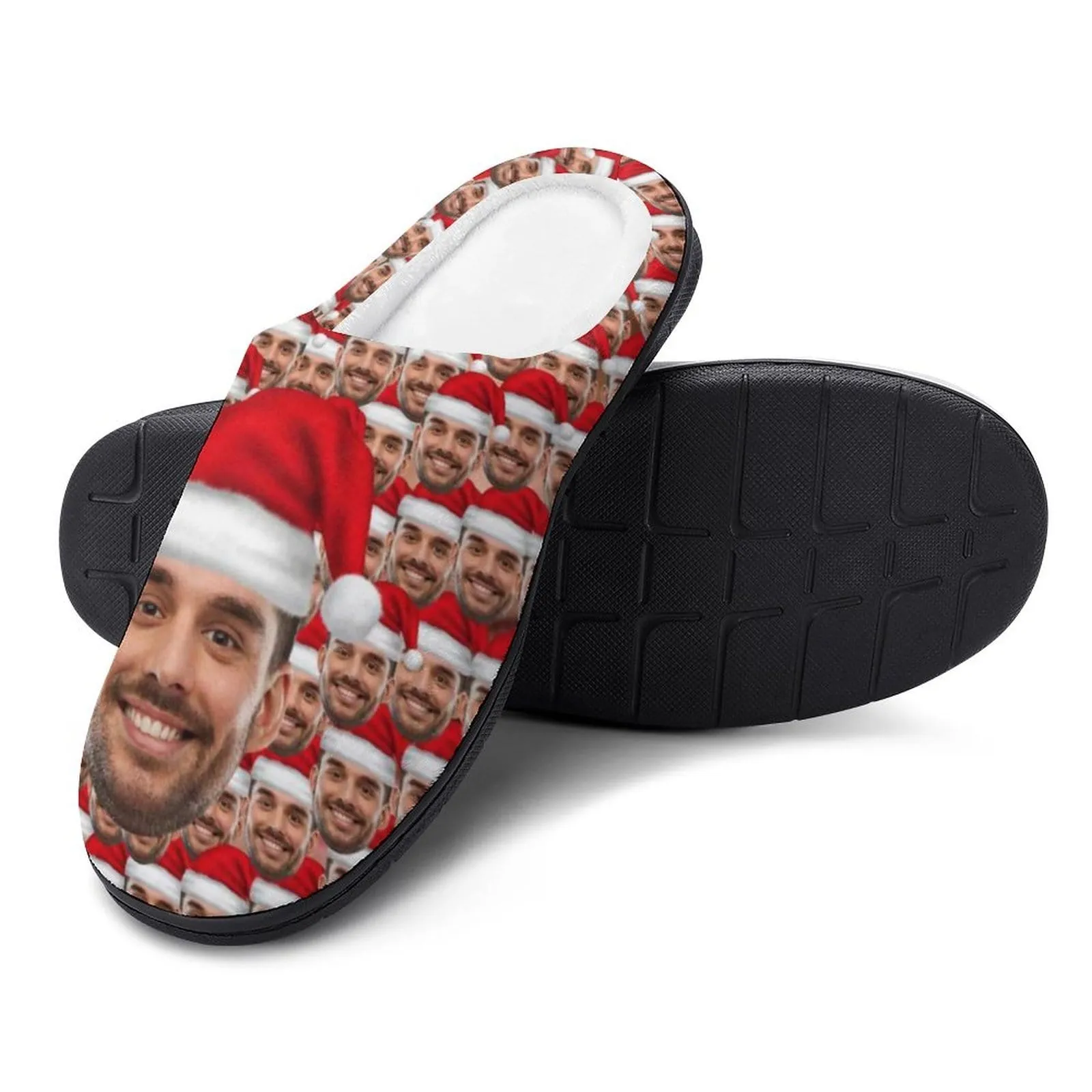 Custom Face Seamless Photo Christmas Hat All Over Print Cotton Slippers For Men Women