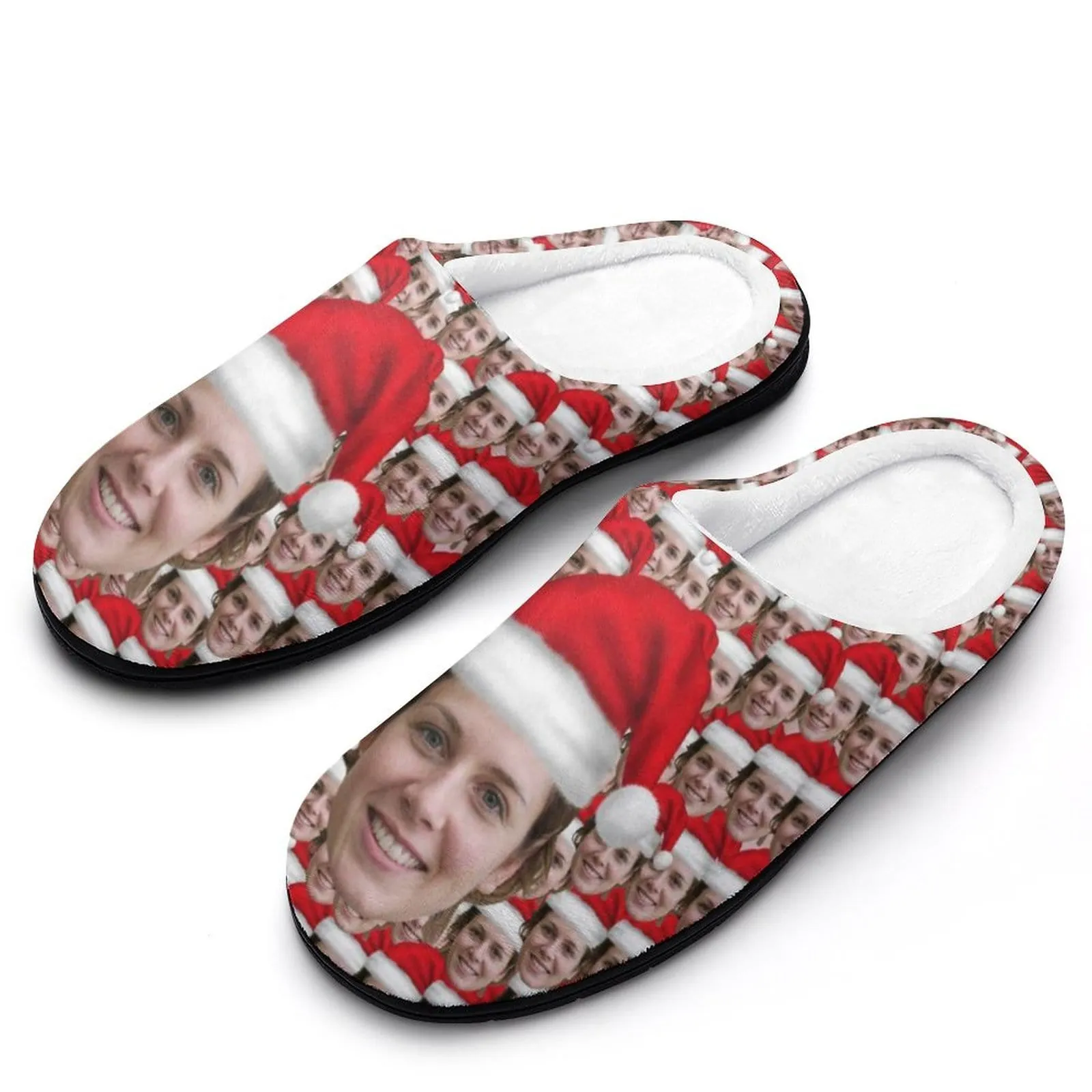 Custom Face Seamless Photo Christmas Hat All Over Print Cotton Slippers For Men Women