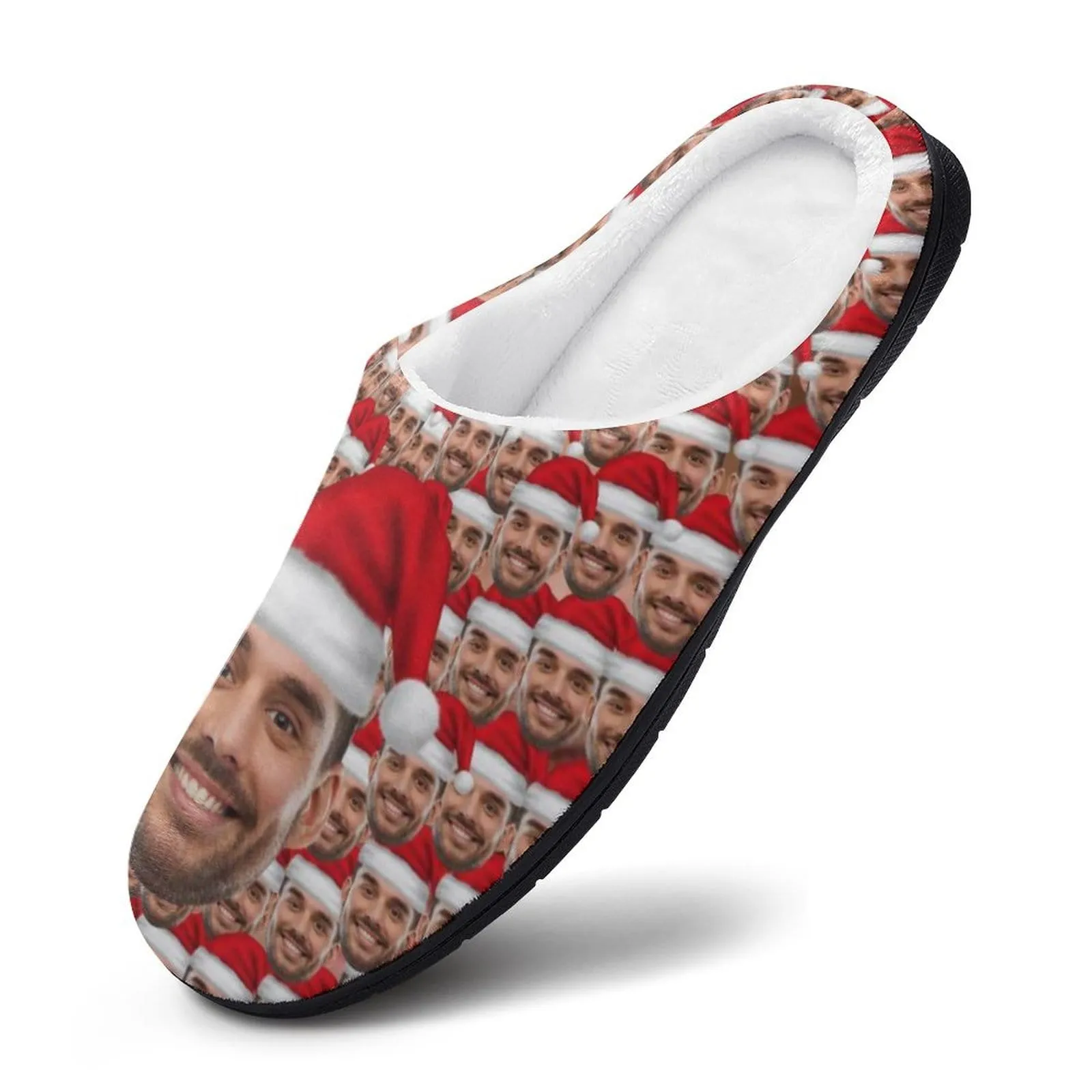 Custom Face Seamless Photo Christmas Hat All Over Print Cotton Slippers For Men Women