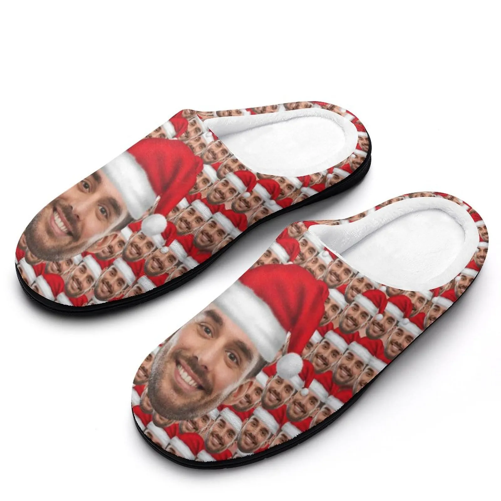 Custom Face Seamless Photo Christmas Hat All Over Print Cotton Slippers For Men Women