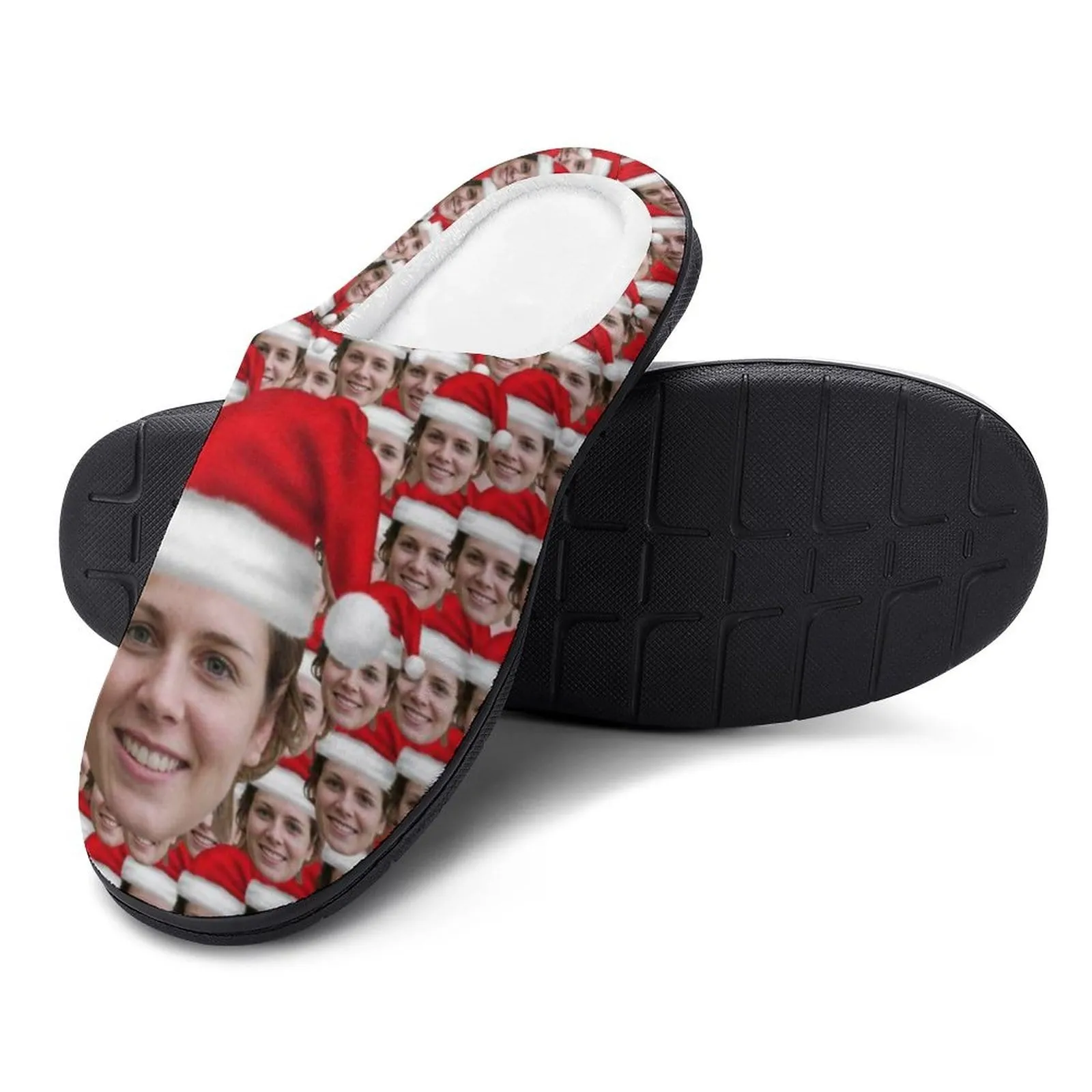 Custom Face Seamless Photo Christmas Hat All Over Print Cotton Slippers For Men Women