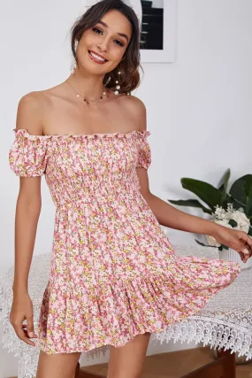 Ditsy Floral Smocked Off-Shoulder Dress