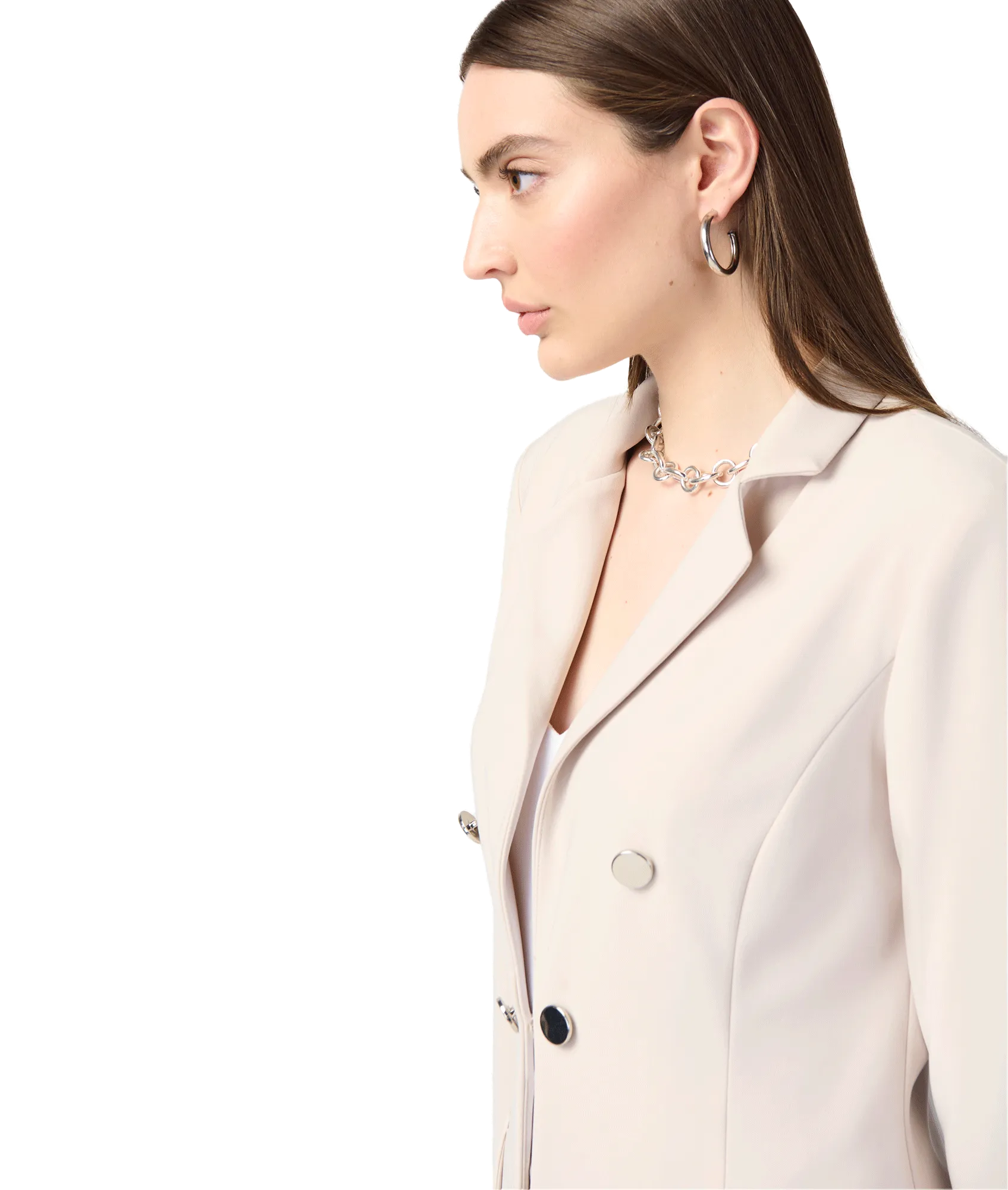 Double-breasted Longline Blazer Style - Cream