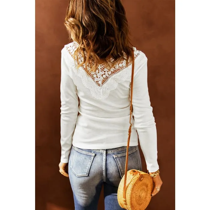 Double V-Neck Lace Trim Top