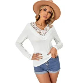 Double V-Neck Lace Trim Top