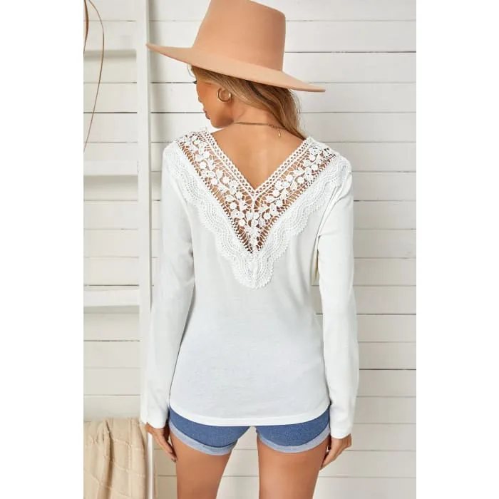 Double V-Neck Lace Trim Top