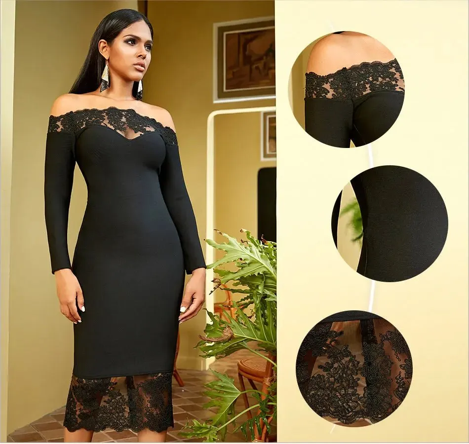 Elegant Off Shoulder Lace Bodycon Dress