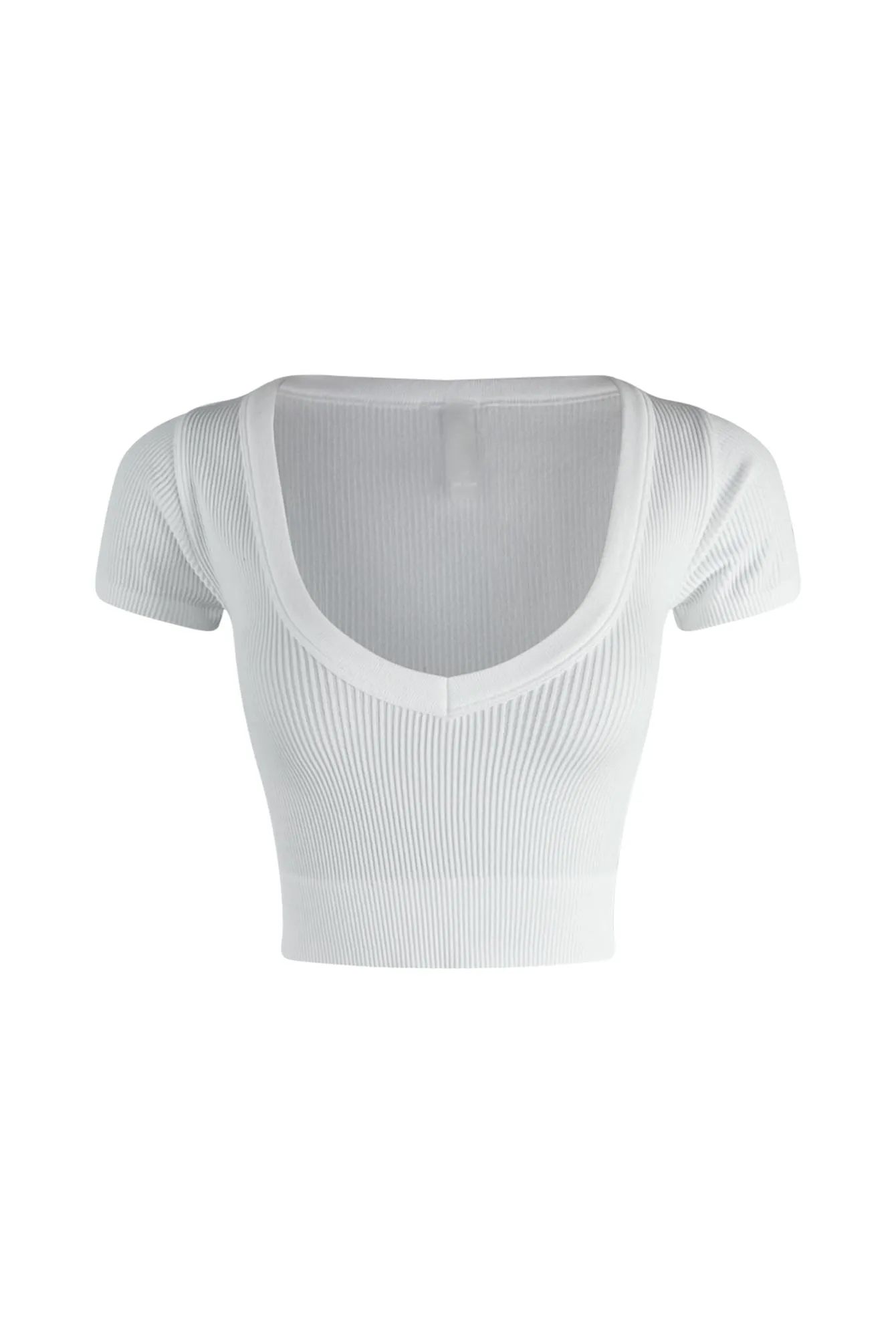 Elnora Ribbed V Neck Short Sleeve Top