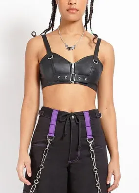 FAUX LEATHER BUCKLE CROP TOP