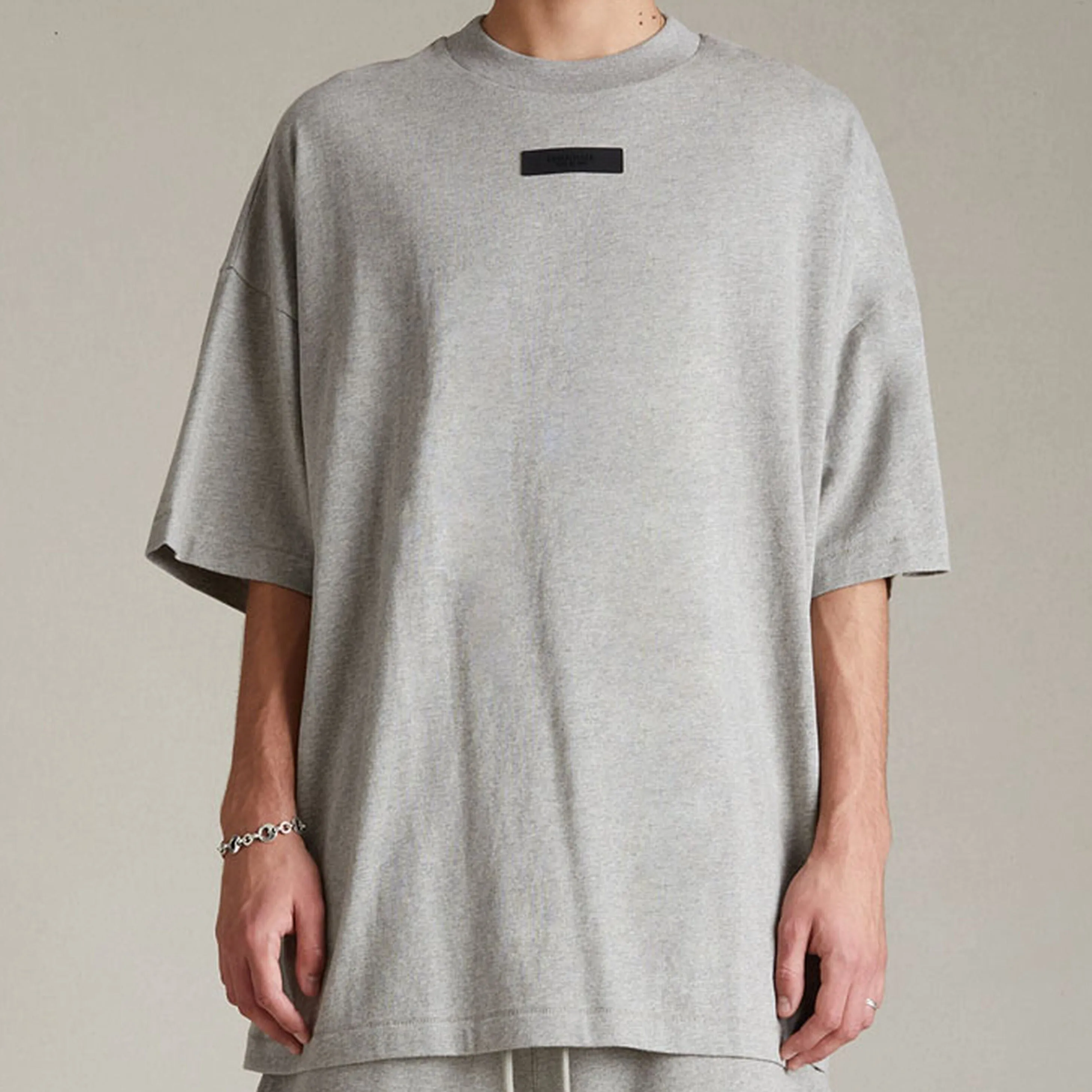 Fear of God Essentials Applique Box Logo Drop Shoulder Tee Dark Oatmeal (Oversized)