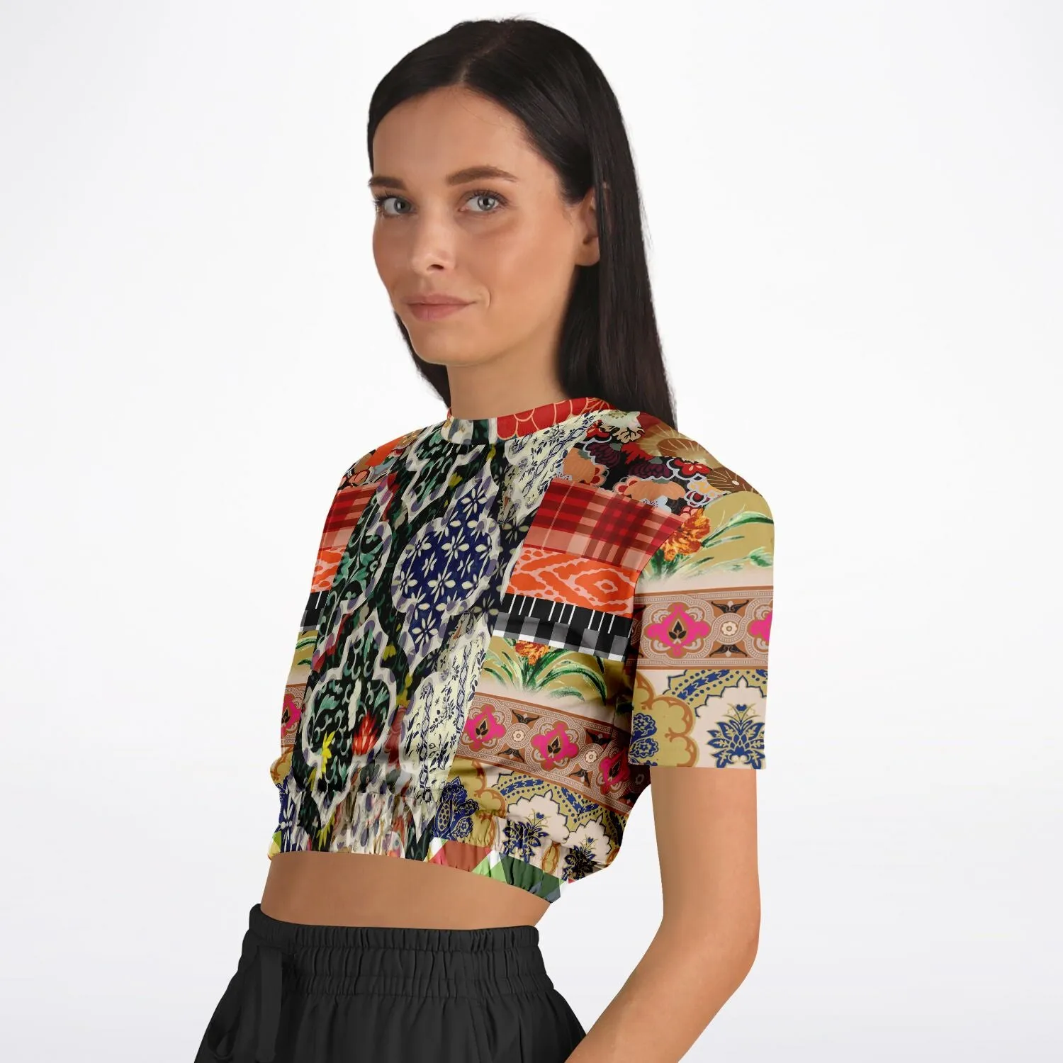 Flowers of Solvang Short Sleeve Cropped Eco-Poly Sweater