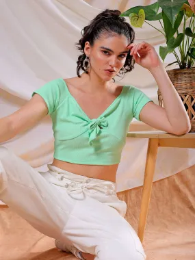 Freehand Women Green Fitted Solid Sweetheart Neck Off Shoulder Top