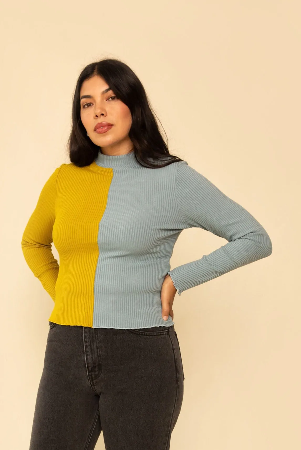 Gigi Top in Lead/Chartreuse Rib