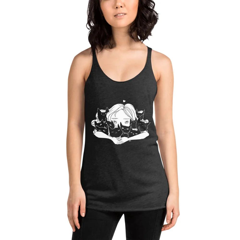 Girl Hugging Cats, Racerback Tank Top