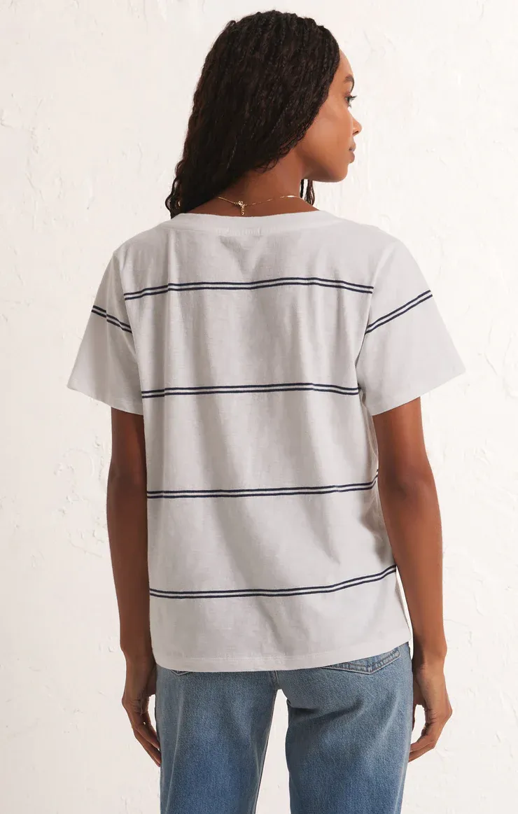 Girlfriend Twin Stripe V-Neck Top