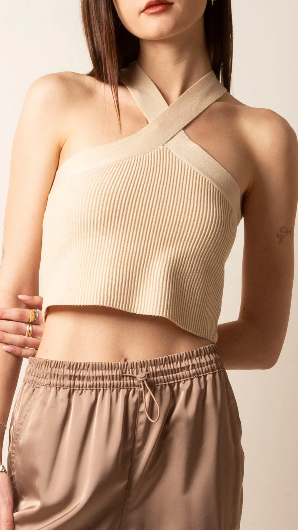 Halter Neck Crop - Cream