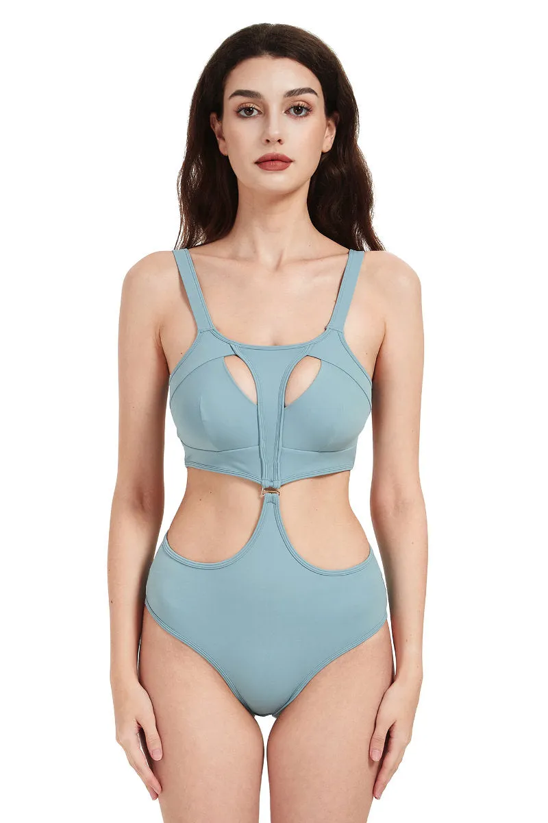 Hamade Activewear Neck Ring High Waisted Bottoms - Light Blue