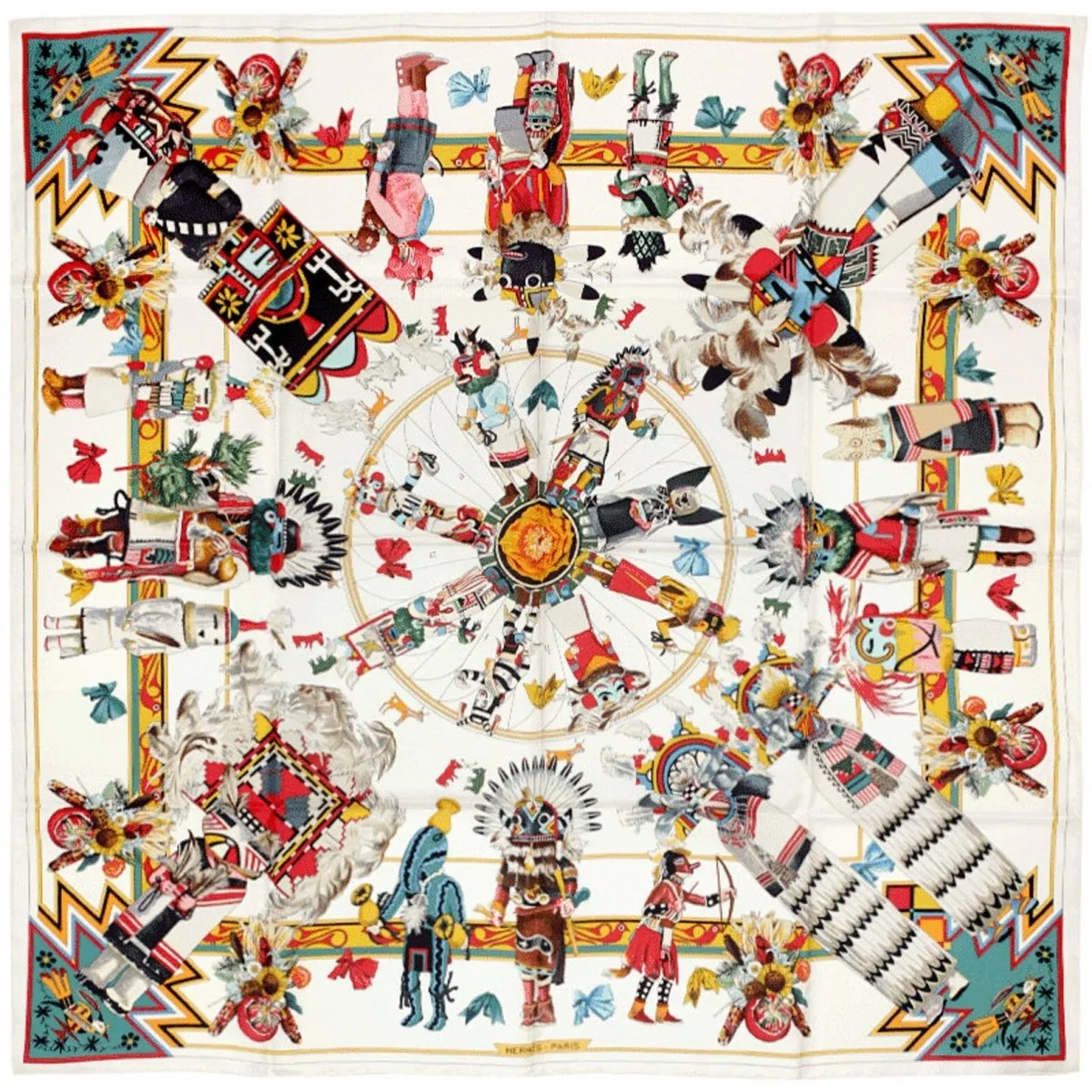 Hermes Carre 90 BY Kermit Oliver: Kachinas scarf