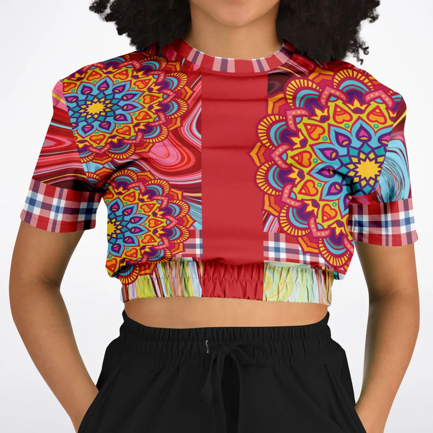 Hippy-Dippy Red Short Sleeve Cropped Eco-Poly Sweater