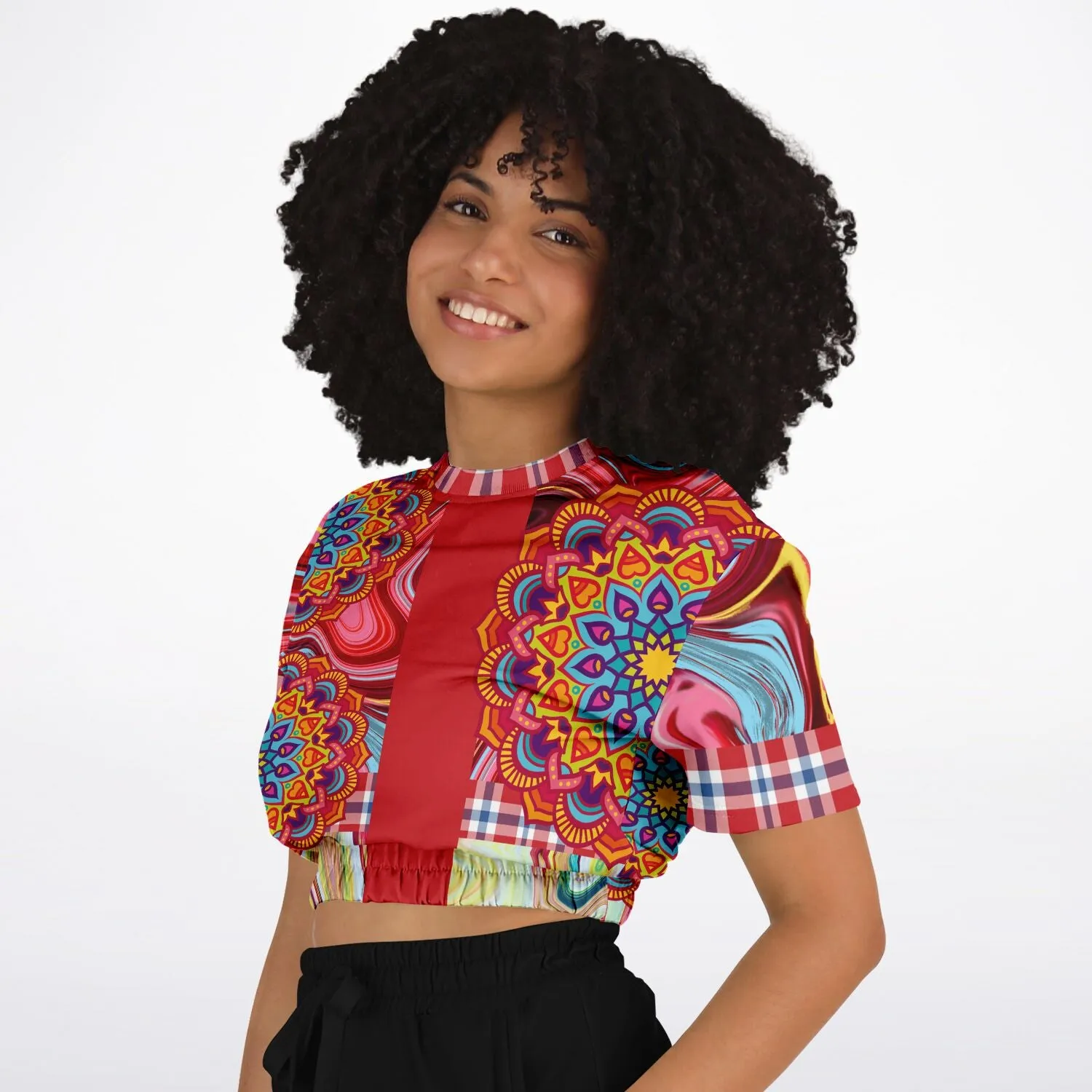 Hippy-Dippy Red Short Sleeve Cropped Eco-Poly Sweater