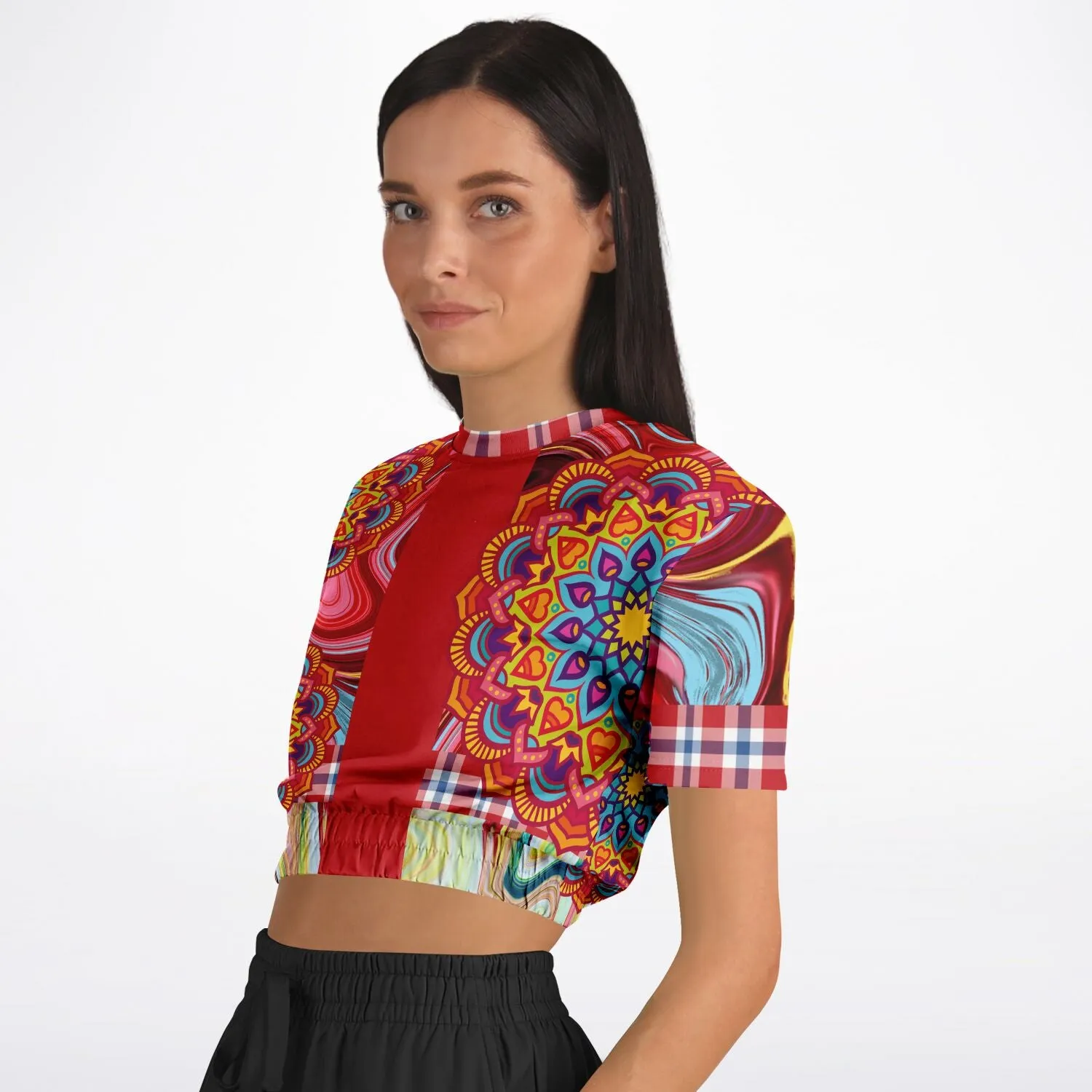 Hippy-Dippy Red Short Sleeve Cropped Eco-Poly Sweater