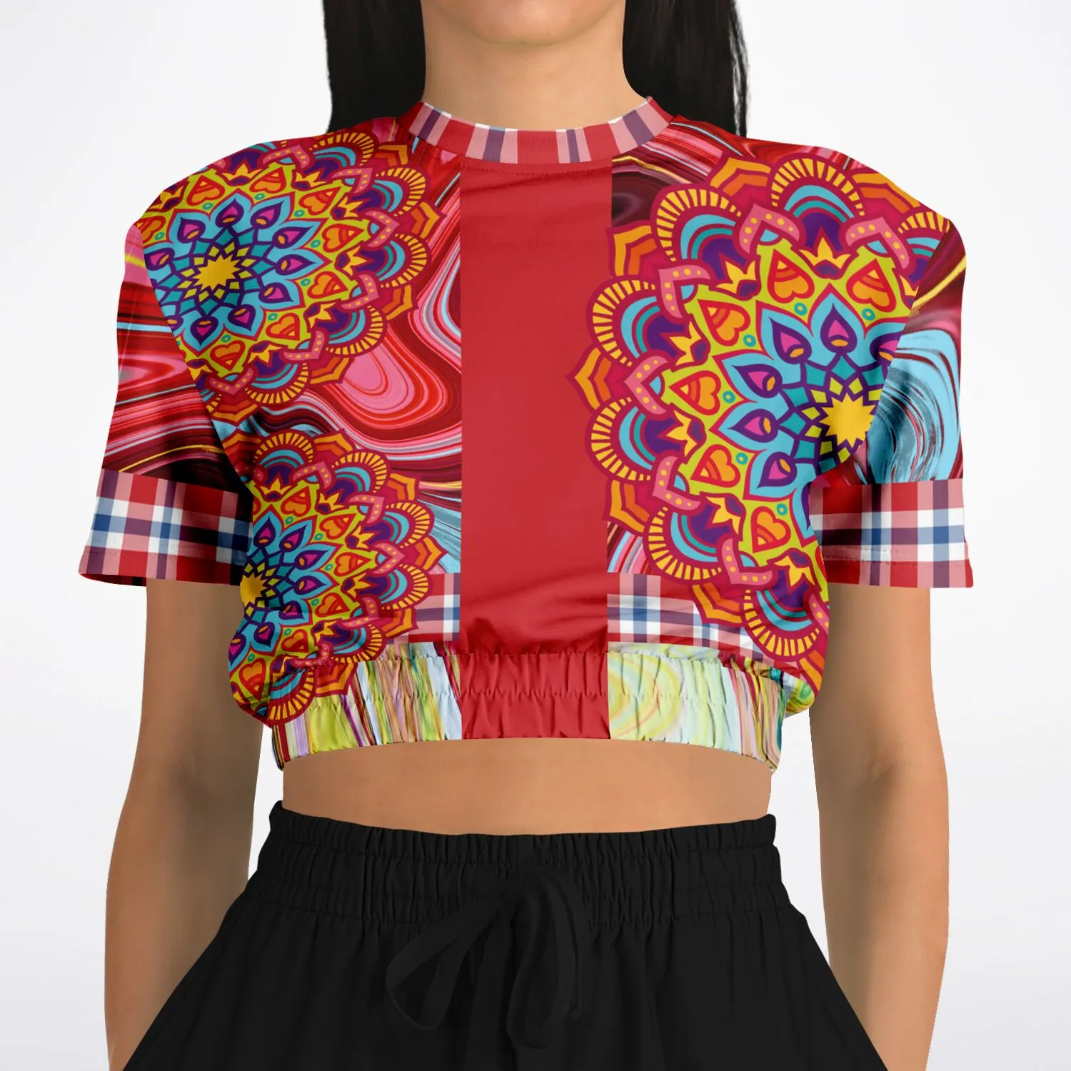 Hippy-Dippy Red Short Sleeve Cropped Eco-Poly Sweater