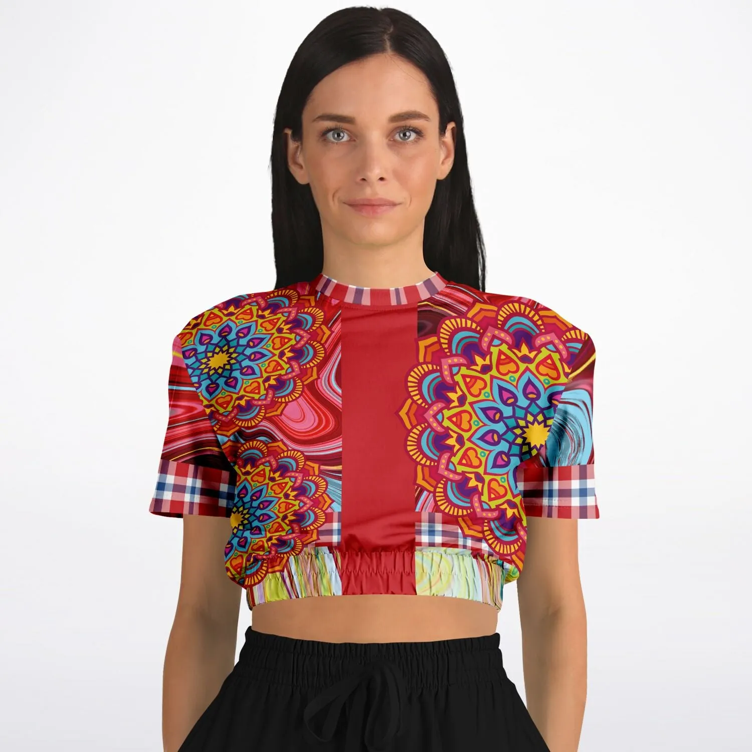 Hippy-Dippy Red Short Sleeve Cropped Eco-Poly Sweater