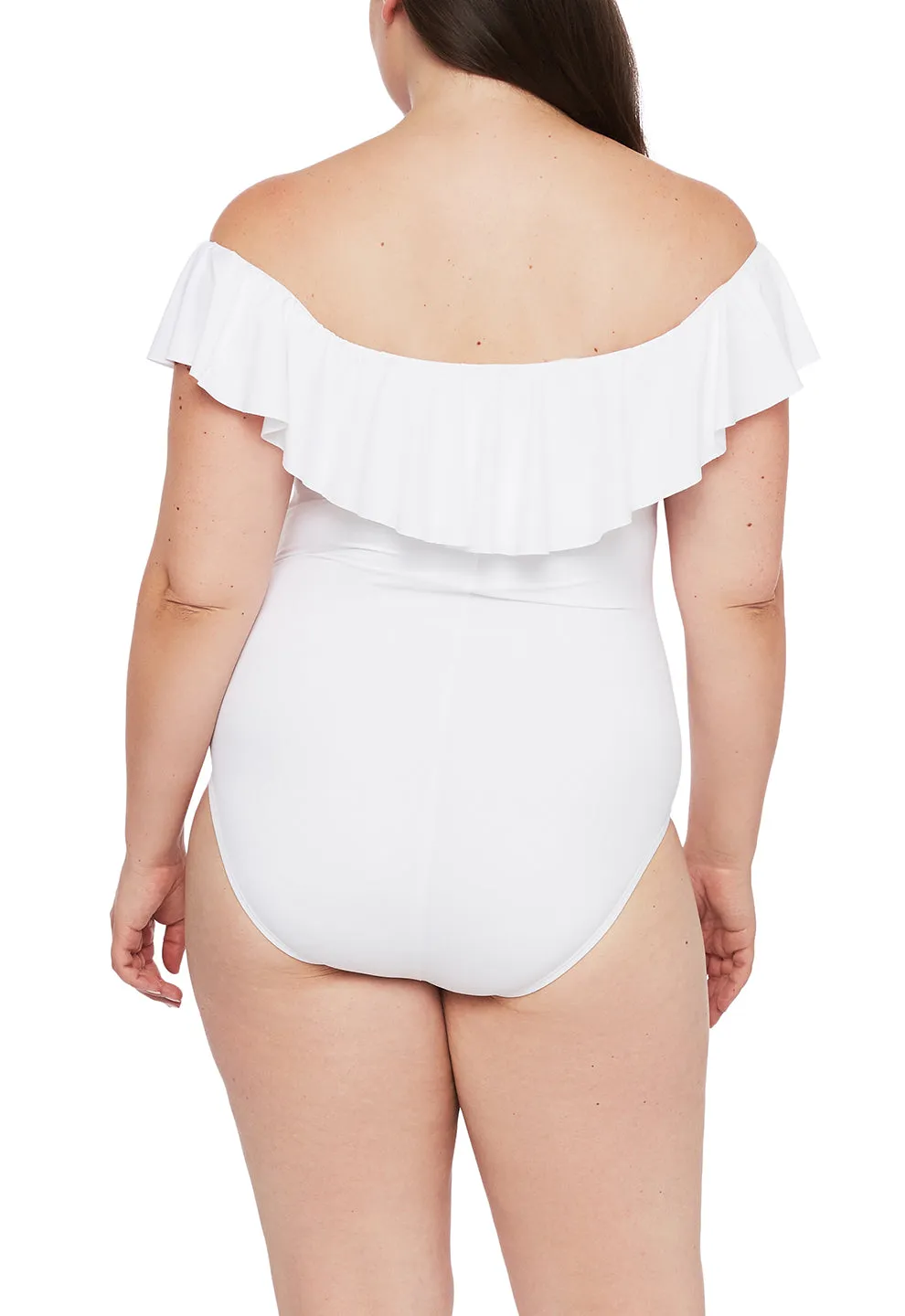 Island Goddess Off Shoulder Ruffle One Piece - White