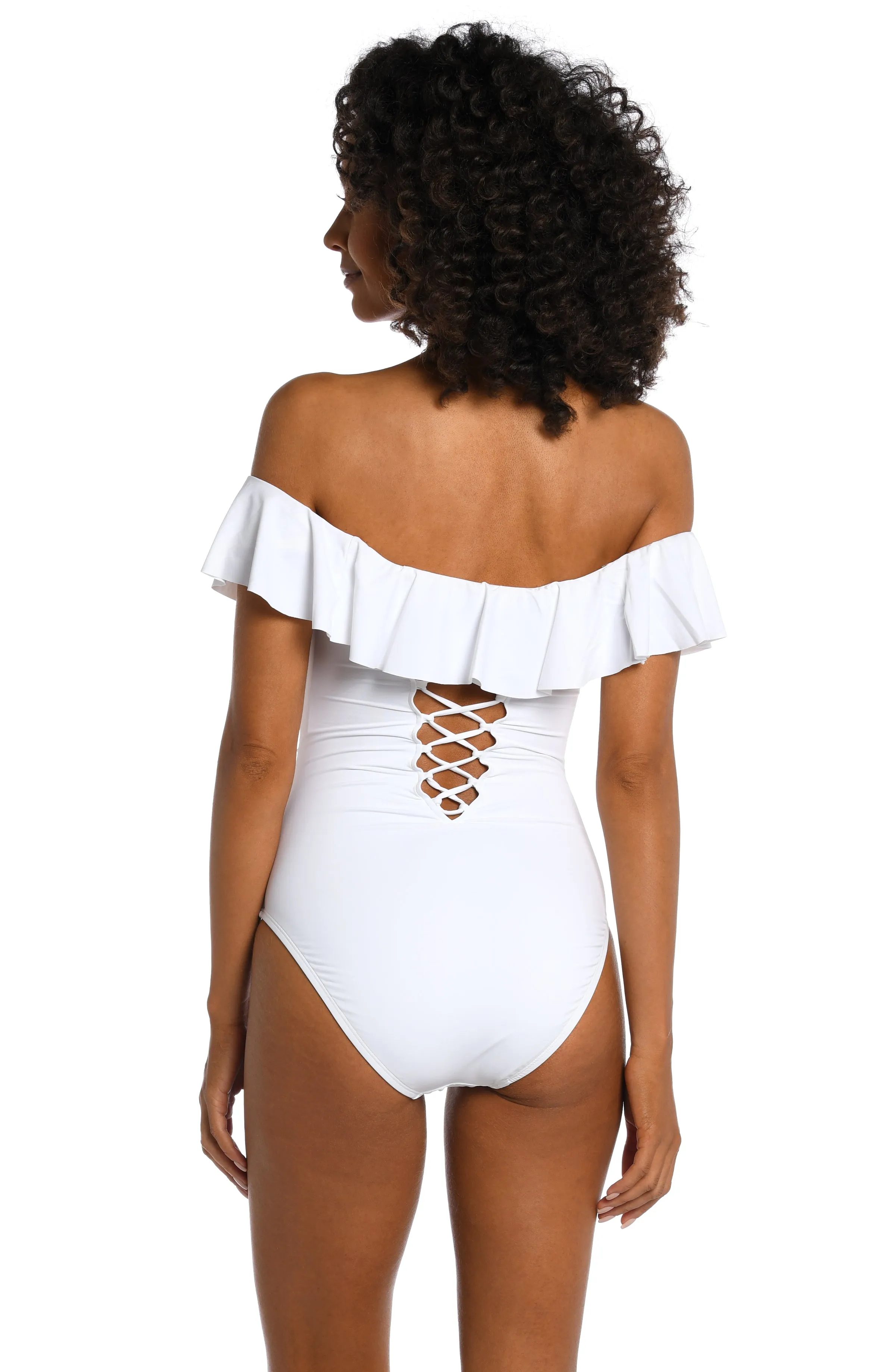 Island Goddess Off Shoulder Ruffle One Piece - White