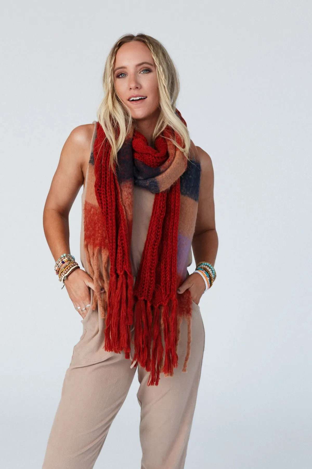 Joy Of Cozy Textured Scarf - Rust